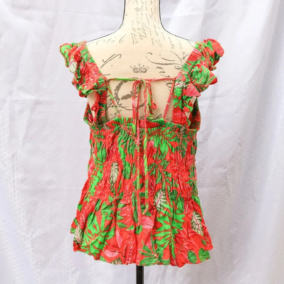 Rose & Olive Size L Hawaiian Floral ruffle tiered crop shirt/blouse - Picture 7 of 11